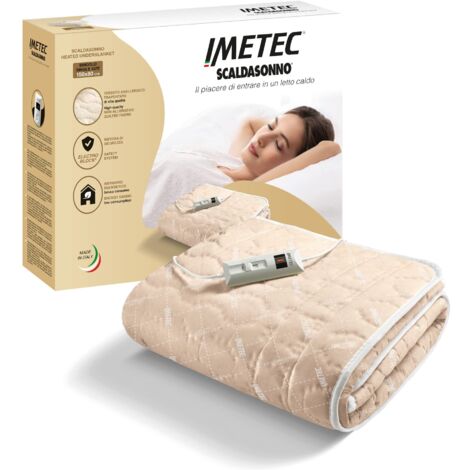 Imetec Scaldasonno Singolo, 150 x 80 cm, Comando 2 Temperature, Tessuto Trapuntato, Lavabile a Mano e in Lavatrice a 30°C, Made in Italy
