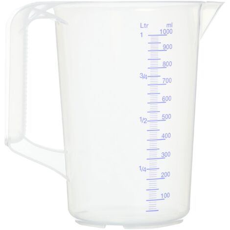 PIAZZA - Caraffa Graduata Professionale in Plastica con Manico Chiuso, Capacità 1L, Brocca per Acqua e Liquidi Alimentari - Misurino Graduato per Pesare Alimenti con Bilancia da Cucina, Made in Italy (1/3)