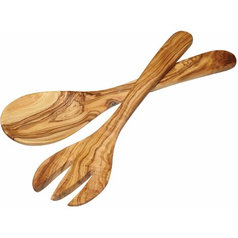 Posate Insalata Legno Ulivo KitchenCraft - Intagliate A Mano 29cm | Set 2 Pezzi - Foto 1
