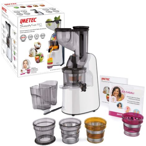 Imetec Succovivo Pro 2000, Estrattore di Succo, Spremitura a Freddo 48 Giri/Min, 100% Vitamine, Filtro per Succhi, Filtro Succhi con Fibre, Cestello per Sorbetti, Ricettario.