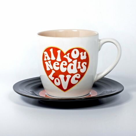 Thumbs Up L&M Mug And Saucer Set-Love Tazza con Piattino a Forma di Vinile, Ceramica, Multicolore, 15.7 x 10 x 15.7 cm (1/5)