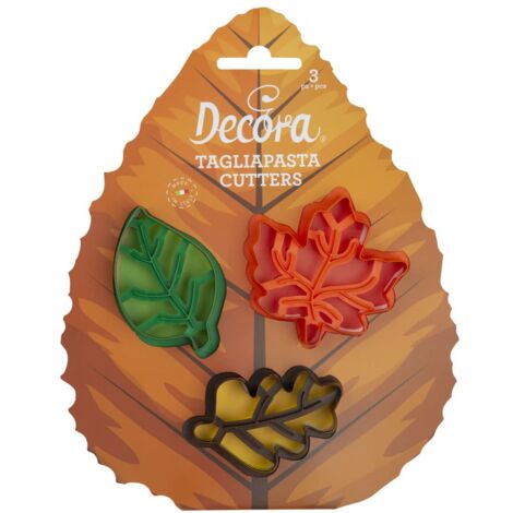 Decora 0255165 Set 3 Tagliapasta Foglie Autunnali In Plastica, Il Kit Ideale per Creare Decorazioni in Pasta di Zucchero o di Gomma, Made in Italy, Design originale. Confezione da 3 pezzi. (1/3)