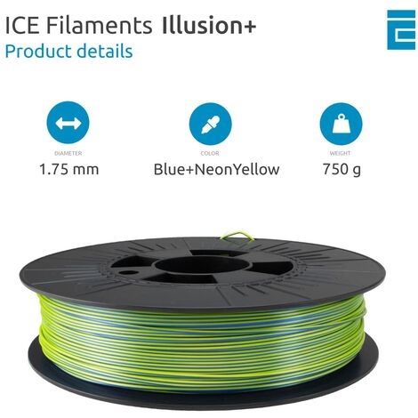 ICE FILAMENTS, Illusion+ Filament (Silk PLA), Filamento per stampa 3D,  1.75mm, 0.75kg, Blue+