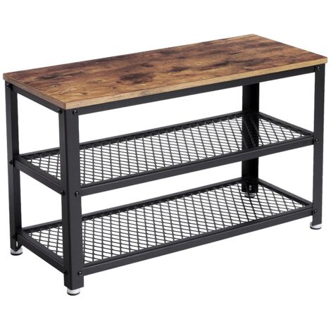 VASAGLE Panca Scarpiera, Porta Scarpe a 3 Ripiani, Scaffale con Seduta, Struttura in Metallo, per Ingresso, Soggiorno, Camera da Letto, Corridoio, Industriale, Marrone Vintage e Nero da SONGMICS