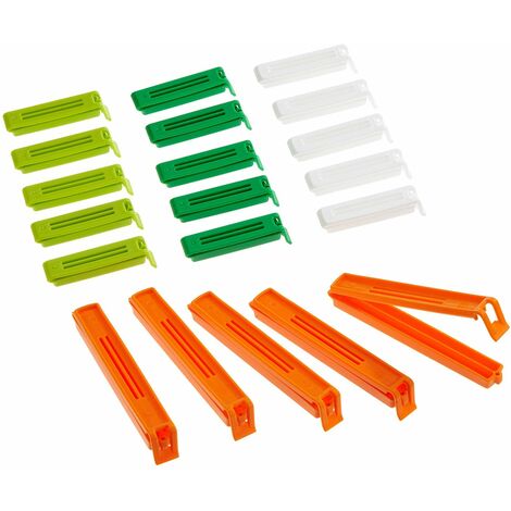16 clip robuste per sacchetti per alimenti in 4 misure e 4 colori