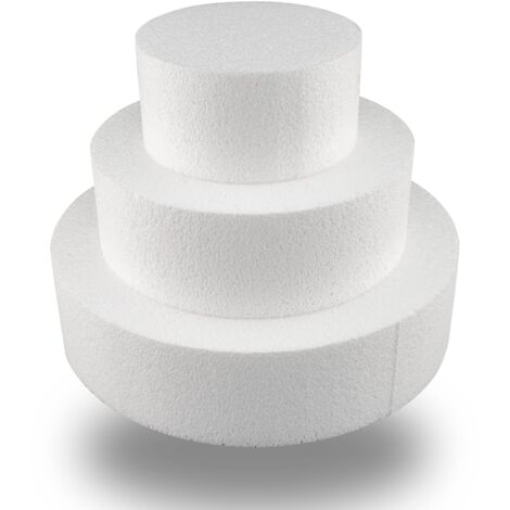 Styropor A3995993 - Set per torta a 3 piani, Polistirene espanso sinterizzato, Bianco, Altezza 5 cm ciascuno, Diametro 10 cm/15 cm/ 20 cm (1/4)