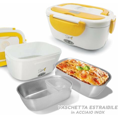 SPICE Amarillo Inox Scaldavivande Portatile Lunch Box con Forchetta e  vaschetta Estraibile in Acciaio Inox 1