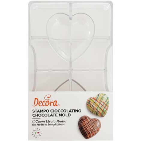 Decora 0050078 Stampo Professionale Cioccolatino a Forma di Cuore Liscio Medio, Policarbonato, 2 Cavità, 67,9 X 66,4 mm, Ideale per Realizzare Cioccolatini Lucidi, Design Professionale, Made in Italy (1/4)