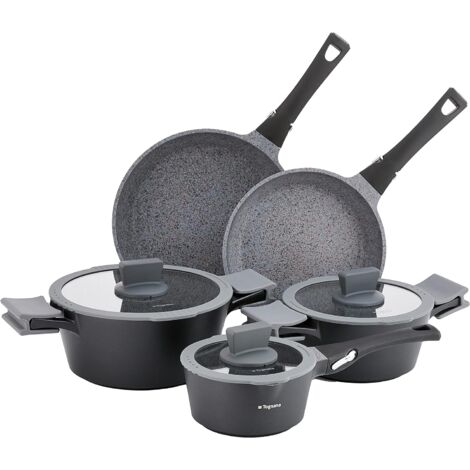Tognana Ambiziosa, Batteria di pentole e padelle, Set con 2 padelle, 3 casseruole, 3 coperchi in vetro, 8 Pezzi, Alluminio, Nero