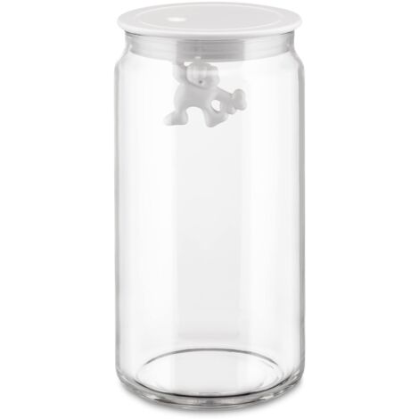 Alessi AMDR06 W Gianni a Little Man Holding On Tight Barattolo Ermetico in Vetro con Coperchio in Resina Termoplastica, Bianco, 140 cl (1/4)
