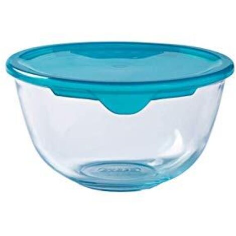 Pyrex Classic Ciotola di vetro ad alta resistenza con coperchio, Trasparente/Blu, 0.5 L (1/4)