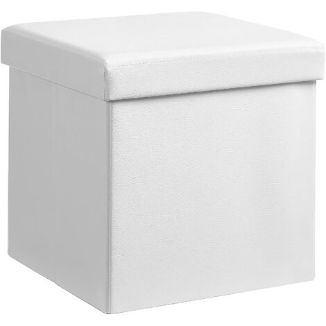 Pouf Cubo Pieghevole Con Vano Portaoggetti - Velluto Bianco 42x32x32 Cm
