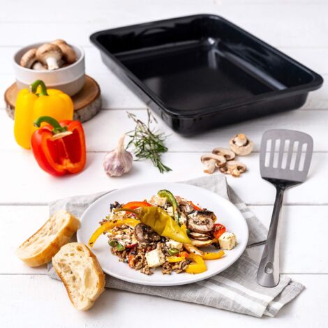 Zenker 7293 Teglia Rettangolare XXL, Grande Teglia da Forno, Rostiera, Lasagnera Rettangolare, per arrosti, carni, tiramisù, Acciaio smaltato Nero, 40 x 29 x 6 cm