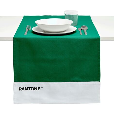 PANTONE Runner Tavola Moderno in 100% Cotone, 220 gr - Tovaglia Centrotavola Morbida e Resistente, Ideale per Accessori Cucina e Tovagliette Centro Tavola in Tessuto, 45x145 cm, Verde (1/4)