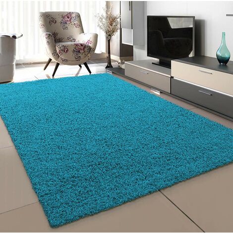 SANAT Tappeto per soggiorno color Aqua, a pelo lungo, stile moderno,  dimensioni: 80 x 150 cm