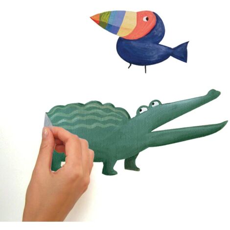 Little Deco DL857-2 – Adesivo Murale Giungla Con Animali – Per Cameretta Bambini, 104x55 Cm, Autoadesivo Rimovibile