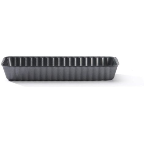 De Buyer Acciaio Antiaderente Stampo Rettangolare con Base Removibile e Bordo Svasato con scanalature, Lunghezza 20 cm, 4708.20, Inossidabile, Nero (1/3)