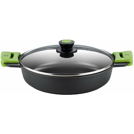 BRA, Casseruola Bassa Prior con Coperchio in Vetro e Manici in Silicone, 28 Cm, Nero (1/4)