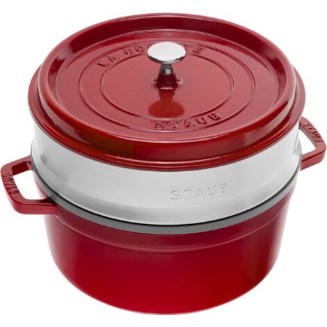 STAUB Casseruola/Cocotte in Ghisa, con Inserto per Cottura a Vapore, Tonda 26 cm, 5,2 litri, Interno della Pentola con Smaltatura Nera Opaca, Ciliegia (1/4)