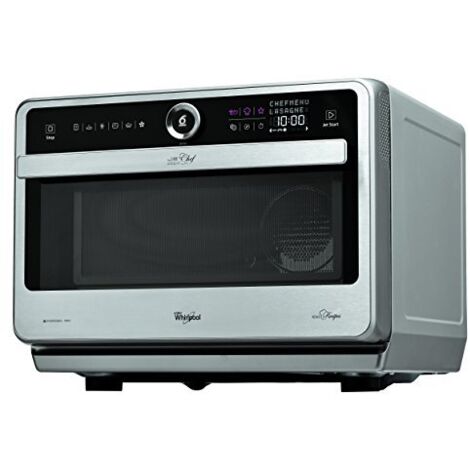 Whirlpool Microonde a libera installazione JT 479 IX Chef Premium termoventilato combinato, 33 litri, Inox, con griglia alta, griglia bassa, piatto Crisp + maniglia
