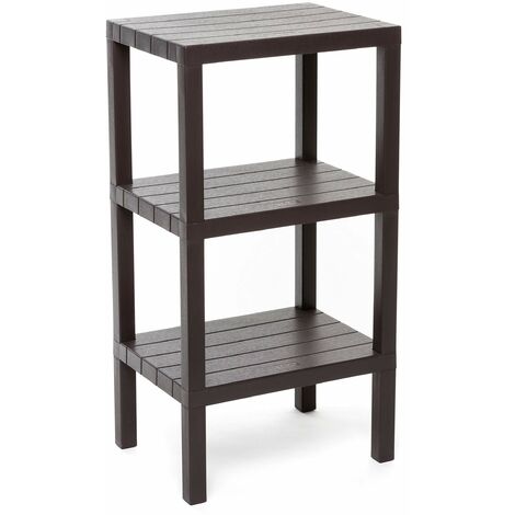 TATAY Scaffale Bagno a 3 Ripiani  Resistente all’Umidità  Inclusi Viti e Compatibile con Sistema Quick Fix  Per Interni ed Esterni  Portata fino a 30 kg – Modello Lombok – Marrone (1/6)