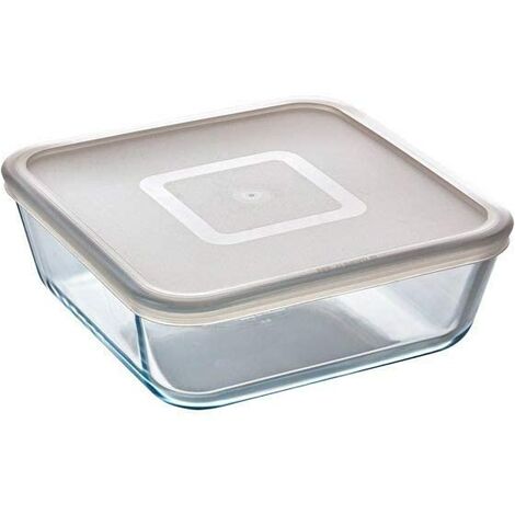 PYREX Cook&Freeze Contenitore Quadrato con Coperchio, Vetro, Bianco, 0,85  Litri, borosilicato, Trasparente