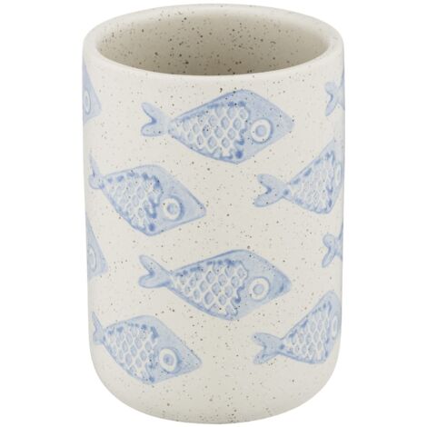 Wenko Denti Aquamarin, portaspazzolino e dentifricio, Ceramica, Beige/Blu, 8 x 11 x 8 cm