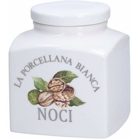 La Porcellana Bianca - Barattolo Deco Noci in Gift Box - Conserva,  Barattoli e Contenitori - Barattoli Cucina - Porcellana - 500 CC  9,5x9,5xh11,5 cm