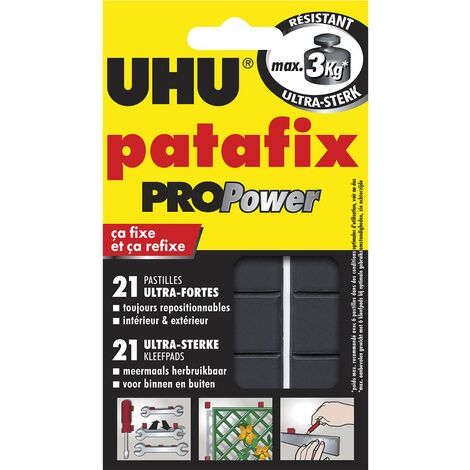 UHU Patafix Propower - Pastiglie adesive pretagliate, pasta per fissare, ultra forti (fino a 3 kg), riposizionabili, nero, 21 pastiglie