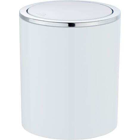 WENKO Mini Pattumiera da Bagno Inca, Pattumiera con Coperchio Basculante, Capacità 2L, Plastica di Alta Qualità, Ø 14 x 16,8 cm, Bianco
