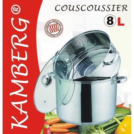 KAMBERG Couscoussiera, Vaporira, Pentola 3 en 1, Diametro 24 cm, 8 Litri, Acciaio Inox, Coperchio in Vetro, Tutti Fornelli y induzione (1/2)