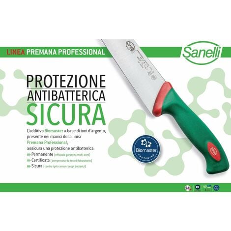 Sanelli linea Premana Professional Coltello Scimitarra Larga XL, Acciaio  inox, Verde/Rosso, lunghezza lama 26 cm.