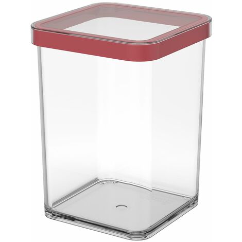 Rotho Loft Scatola Quadrata con Coperchio e Guarnizione, Plastica (SAN)  senza BPA, Trasparente/Rosso, 1 L, 10.0 x 10.0 x 14.2 cm