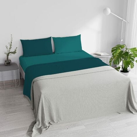 Italian Bed Linen Completo Letto Natural Color, 100% Cotone, Petrolio/Verde  Bottiglia, Matrimoniale