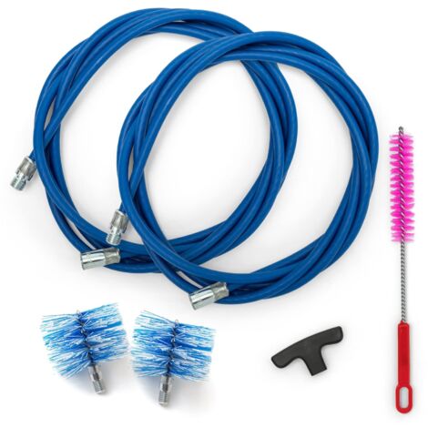 Kit BARETTO Stufa a Pellet - Prolunga Blu 3 Metri o 6 metri con 1, 2 o 3 scovoli standard in nylon (2 Std 80 100, 6 Metri)
