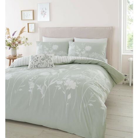 Catherine Lansfield Meadowsweet Floral Set Copripiumino, Poliestere Cotone, Verde, Doppio
