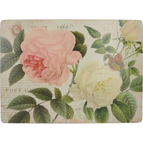 KitchenCraft Tovagliette e sottobicchieri rigidi, con Retro in Sughero, Motivo: Piccolo pettirosso, Set per 4 Persone, Colore Sfondo: Bianco