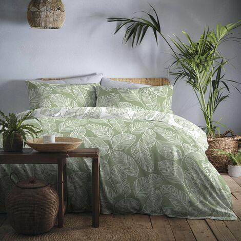 Fusion Matteo - Set copripiumino, facile da pulire, 3 pezzi, per letto matrimoniale, colore verde