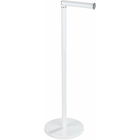 WENKO Piantana portarotolo e scopino WC 2 in 1 bianco, Acciaio, 21 x 55 x 17