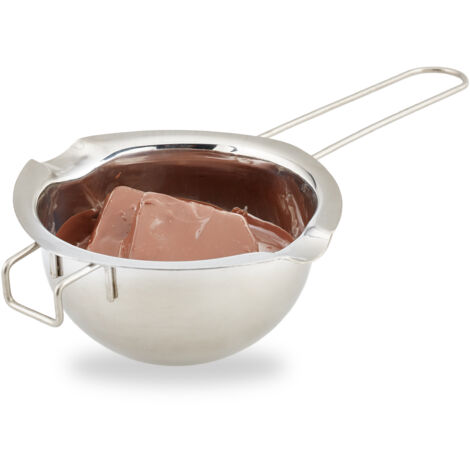 Relaxdays Pentola per Bagnomaria, Acciaio, Temperaggio Cioccolato, Bastardella, Pentolino per Burro, 6x24x14 cm, Argento, Inox