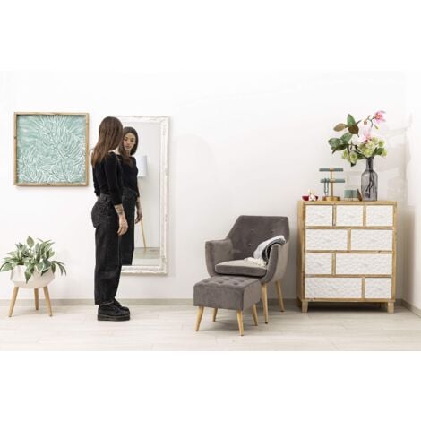 Baroni Home Specchio in Legno Bianco con Cornice Shabby, Specchiera da Parete Rettangolare per Camera da Letto, Bagno o Soggiorno, Specchio Shabby Bianco Anticato, 55x142 cm