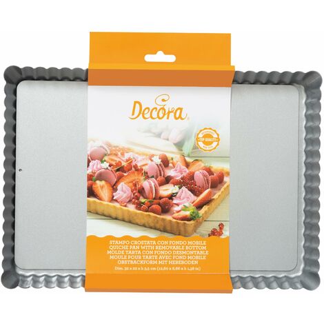 Decora 0070025 Stampo Crostata Rettangolare con Fondo Mobile 32x22x h 3,5 cm, Acciaio, Grigio, 32 x 22 x 3,5 h cm (1/5)