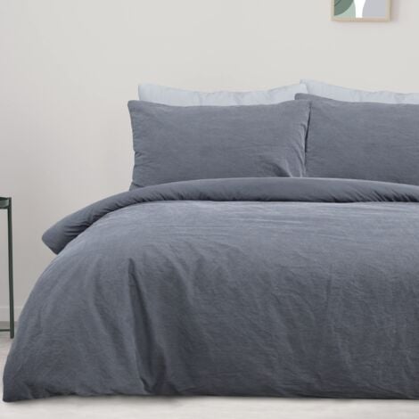 Sleepdown Set di biancheria da letto in 100% puro cotone tinta unita  ardesia con copripiumino
