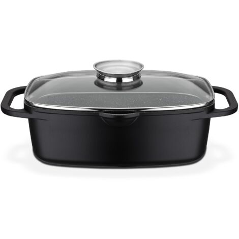 GSW Casseruola universale Gourmet Granito – arrosto di alta qualità con coperchio, ideale per stufare, grigliare e arrostire, anche per induzione e forno – nero in alluminio pressofuso, 6 litri (1/5)