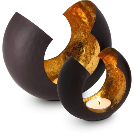 ROMINOX Portacandele con rivestimento in lamina d'oro, Natale, barbecue, San Valentino, festa della mamma, circa 12 x 6,5 x 11 cm o 18 x 11 x 15 cm (set combinato – entrambe le dimensioni)
