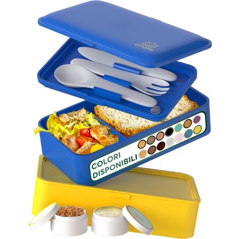 Porta Pranzo 1,2L, Lunch Box Ermetico con 4 Scomparti e Posate, Sicuro per Microonde, Lavastoviglie, Portapranzo Ufficio, Bento Lunchbox Prova di Perdite per Adulti, Schiscetta Pranzo Umami (1/5)