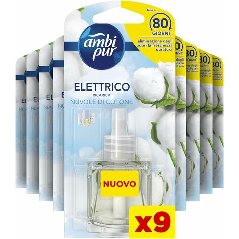 Ambi Pur Profumatore per Ambienti, 9 Ricariche per Diffusore Ambiente, Fragranza Nuvole di Cotone, Deodorante Ambienti Elimina Odori, Fino a 80 Giorni di Profumo per Ricarica (1/5)