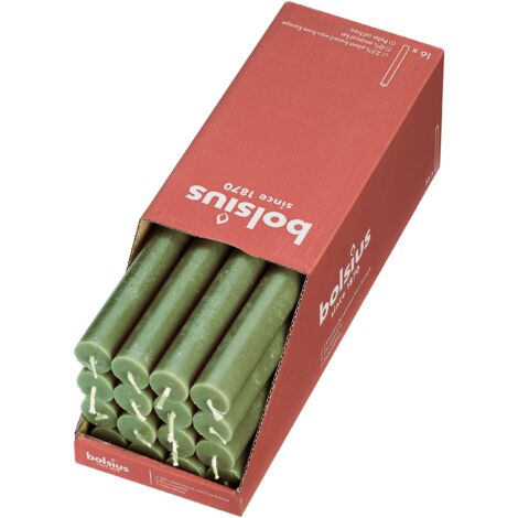 Bolsius Candele a colonna affusolate – Verde scuro – Confezione da 16 – Lunga durata di 13 ore – Decorazione d'interni – Non profumate – Cera vegana naturale – 27 x 2,3 cm (1/5)