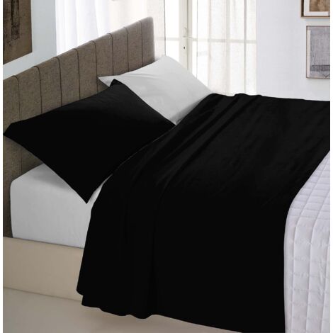 Set Lenzuola Letto Piazza e mezza Cotone Natural Color, lavorato in Italia - Completo Letto, Lenzuolo Sotto con Angoli, Telo Sopra 90x200cm e Federa con Patella Interna, Nero/grigio chiaro