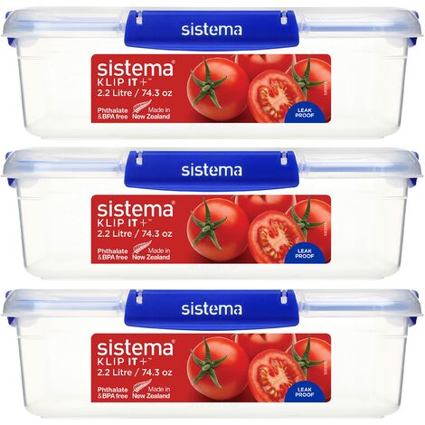 Sistema KLIP IT PLUS contenitori per alimenti  Rettangolari 2,2 L  Contenitori con coperchi, a prova di perdite, impilabili ed ermetici, adatti a frigorifero e congelatore  Senza BPA  3 pezzi
